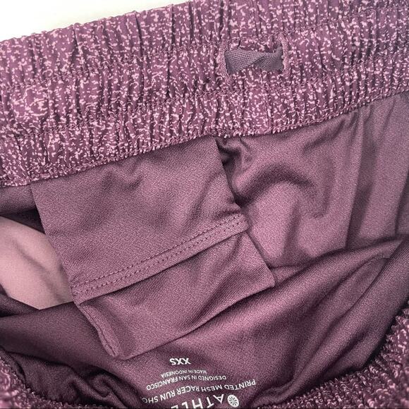 ATHLETA Printed Mesh Racer Run Short 4” Extra Extra Small Purple XXS Gym Fitness - Picture 12 of 12